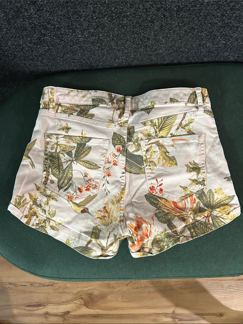 Floral Print Women’s Shorts in Cream and Green